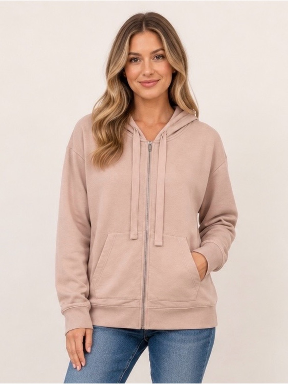 Banana Republic Soft Pink Full Zip Hoodie | Ribbon Drawstring | Size M